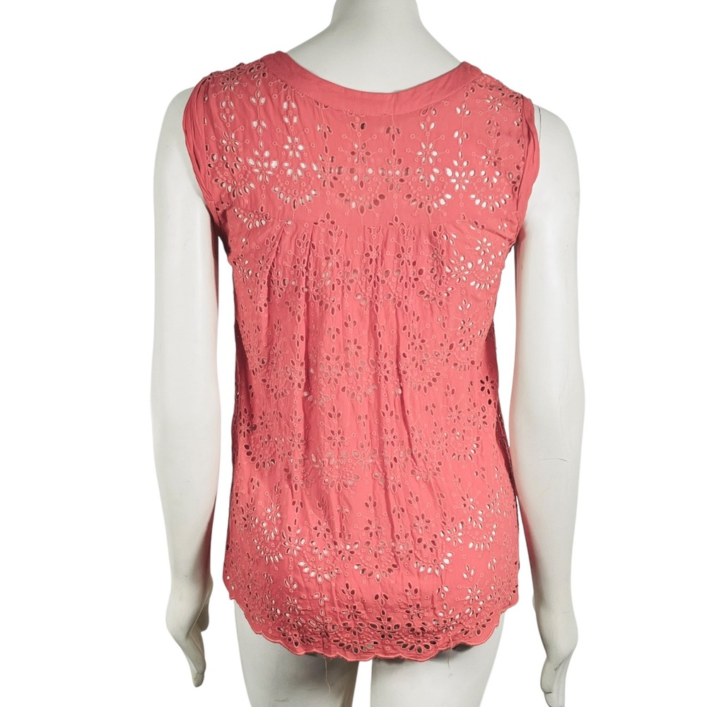 Democracy Sleeveless Eyelet Top Coral Scalloped Hem Casual Summer Picnic Size‎ M - Picture 3 of 9